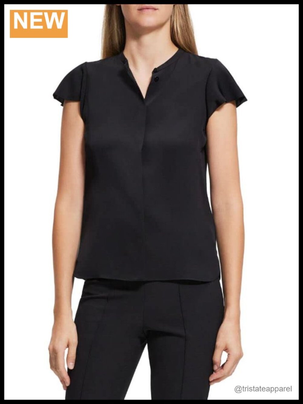 Theory Ruffle Sleeve Silk-Blend Blouse Button-Down Sleeveless Top